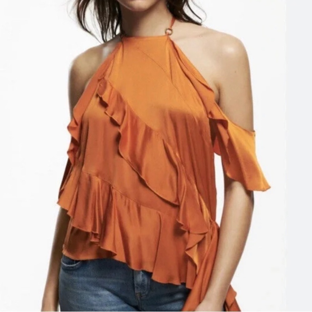 🍊🆕Zara Limited edition burnt orange exotic ruffle top S